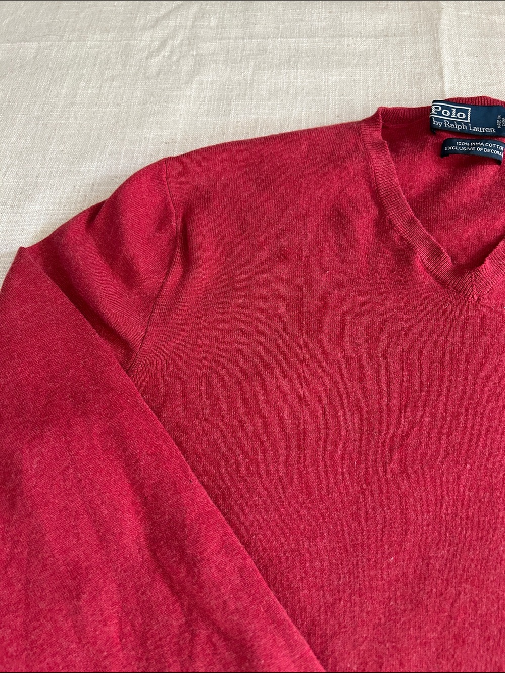 Vintage Polo by Ralph Lauren Pima Cotton V-Neck Sweater Men's Medium Red Casual - Picture 4 of 10